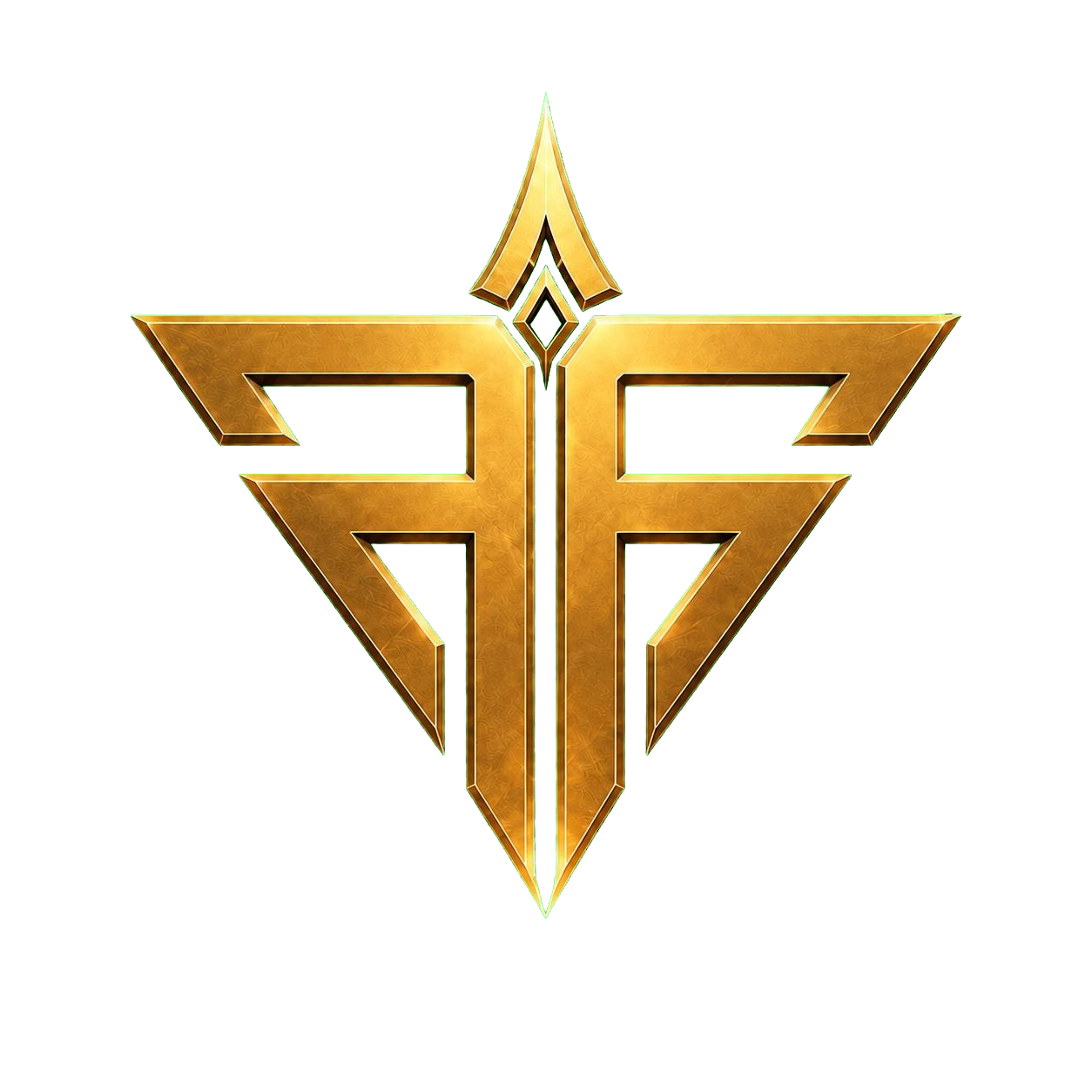 Farouk Fusion emblem — silver/bronze metallic monogram with sacred geometry on transparent background
